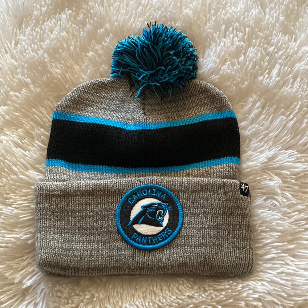 47 Brand Carolina Panthers Knit Beanie Hat Cap Black Blue One Size